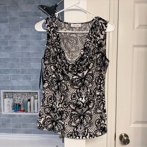 Calvin Klein Black and White Lace Print Blouse